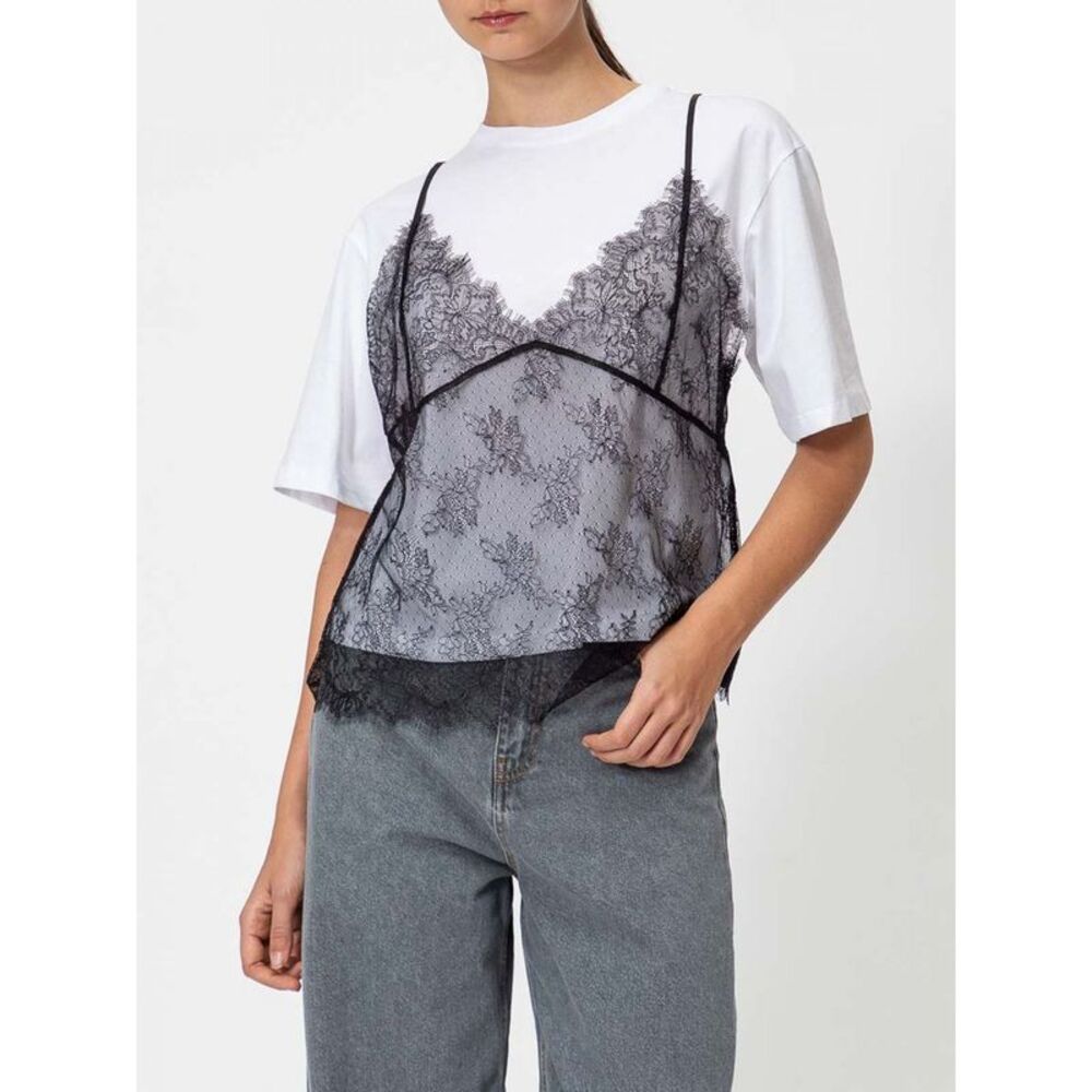 Twinset Women Twinset Cotton T-Shirt With Lace Inserts And Dropped Shoulders